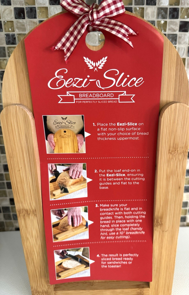 Eezi-Slice Breadboard Bread Slicer, Bamboo, Double Sided Thick/Thin NWT