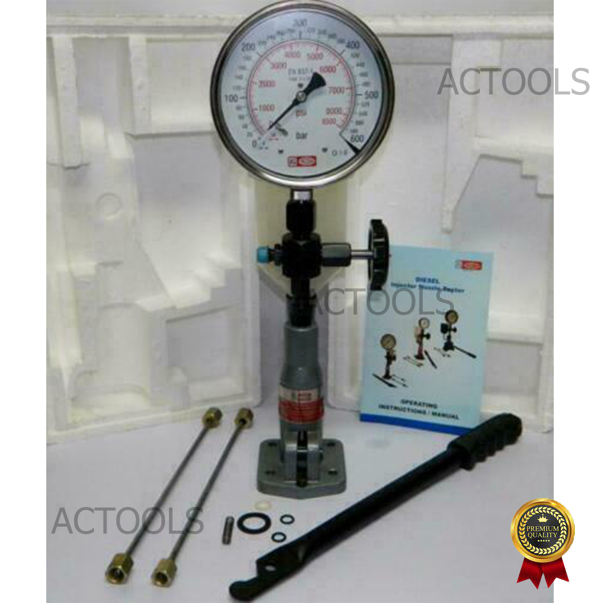 Diesel Injector Nozzle Pop Tester 0 - 600 BAR Dual Scale 0-8500 PSI Gauge USA