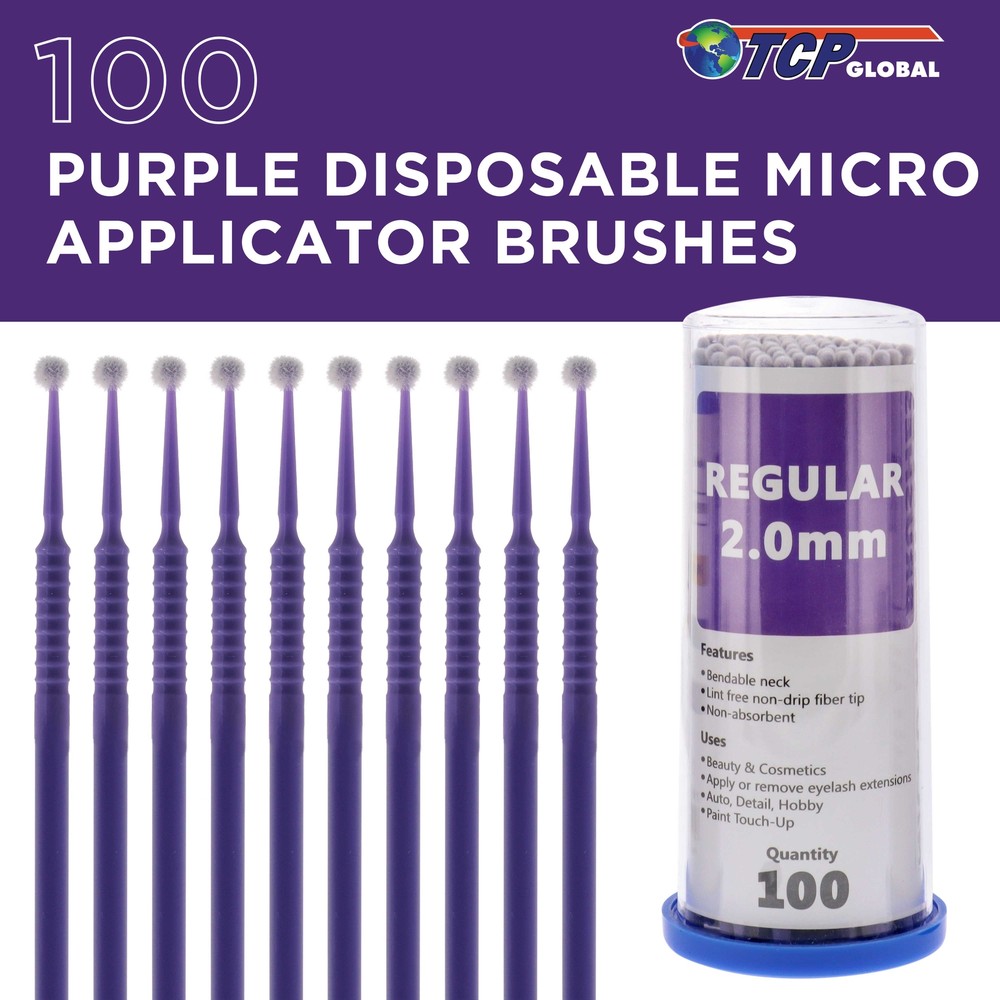 100 Eyelash Extension Micro Brushes, 2.0mm Tip Brush Applicators, Paint Touch Up