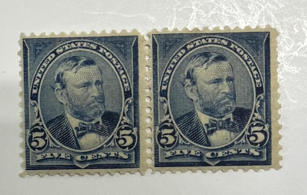 US Postage Scott #281 pair 5-cent mint Grant centered bright prev hinged