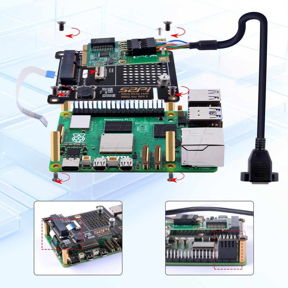 Mini PCIe HAT M02 Extension Adapter Board for Raspberry Pi 5