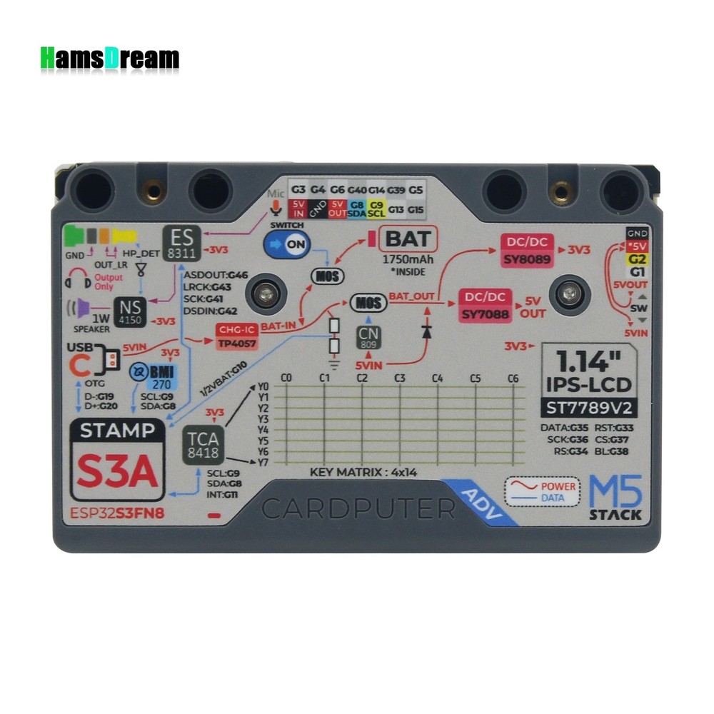 56-Key Programmable Card-sized Computer Development Board ES8311 Audio Decoding