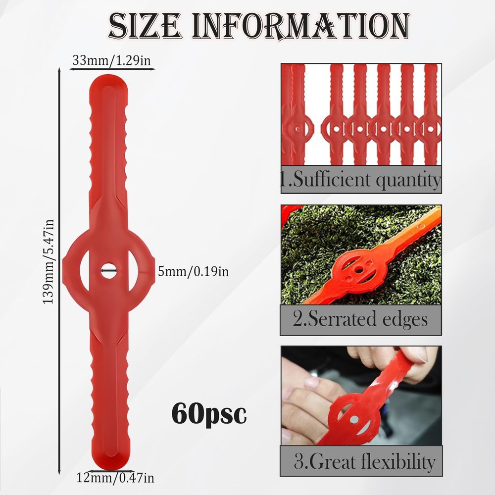 60 Pcs String Trimmer Head Blades Replace, Weed Eater Wacker Blades Plastic Repl