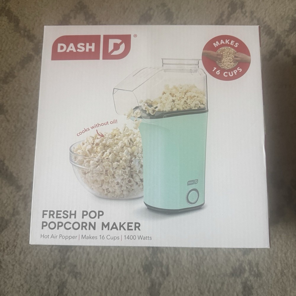 Dash 16-Cup Electric Popcorn Maker - 1400W, 8 Kernel Capacity, Aqua, Easy Clean