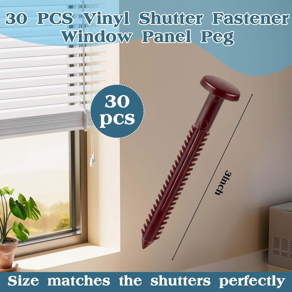 30Pcs 3 Inch Vinyl Shutter Fasteners, Window Shutter Panel Pegs Shutter Screws L