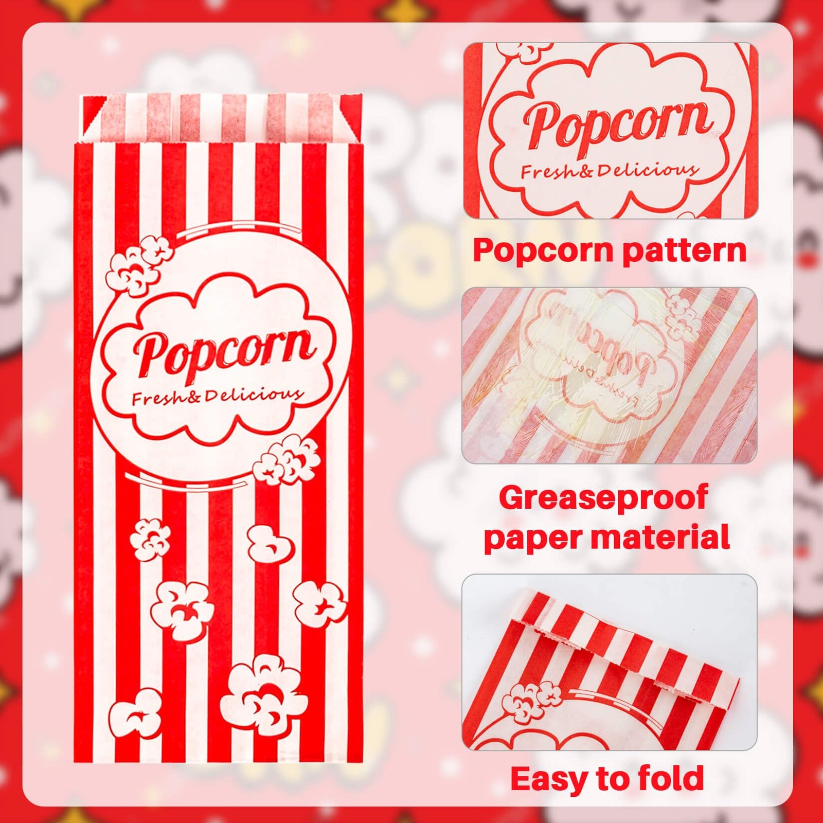 100PCS Popcorn Bags Individual Servings - MAQIHAN Disposable Paper Popcorn...