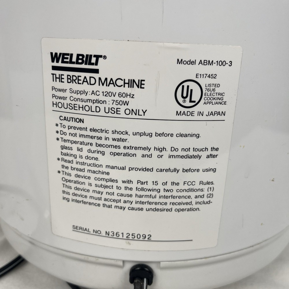 The Bread Machine Model ABM100-3 TESTED