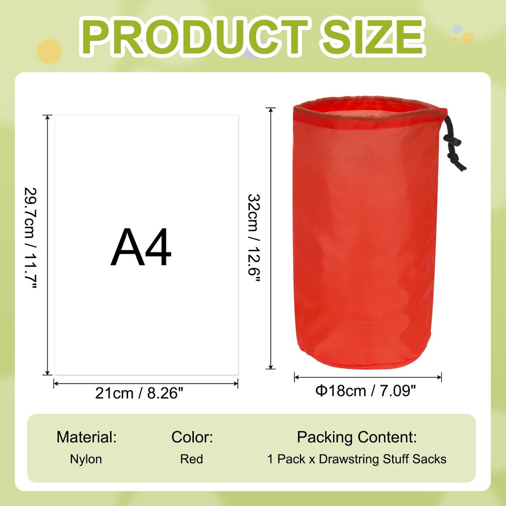 Stuff Sack, Nylon Waterproof Storage Sacks, 7x13Inch(Red)