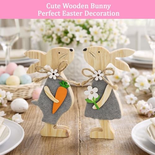 Set 2, Easter Rabbit Decor, Easter Decorations for the Home, Wood, White, Grey