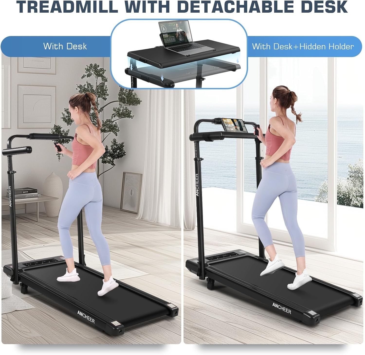 Foldable Treadmill with 12%Incline, 3.5HP Powerful Treadmill w/Adjustable Height