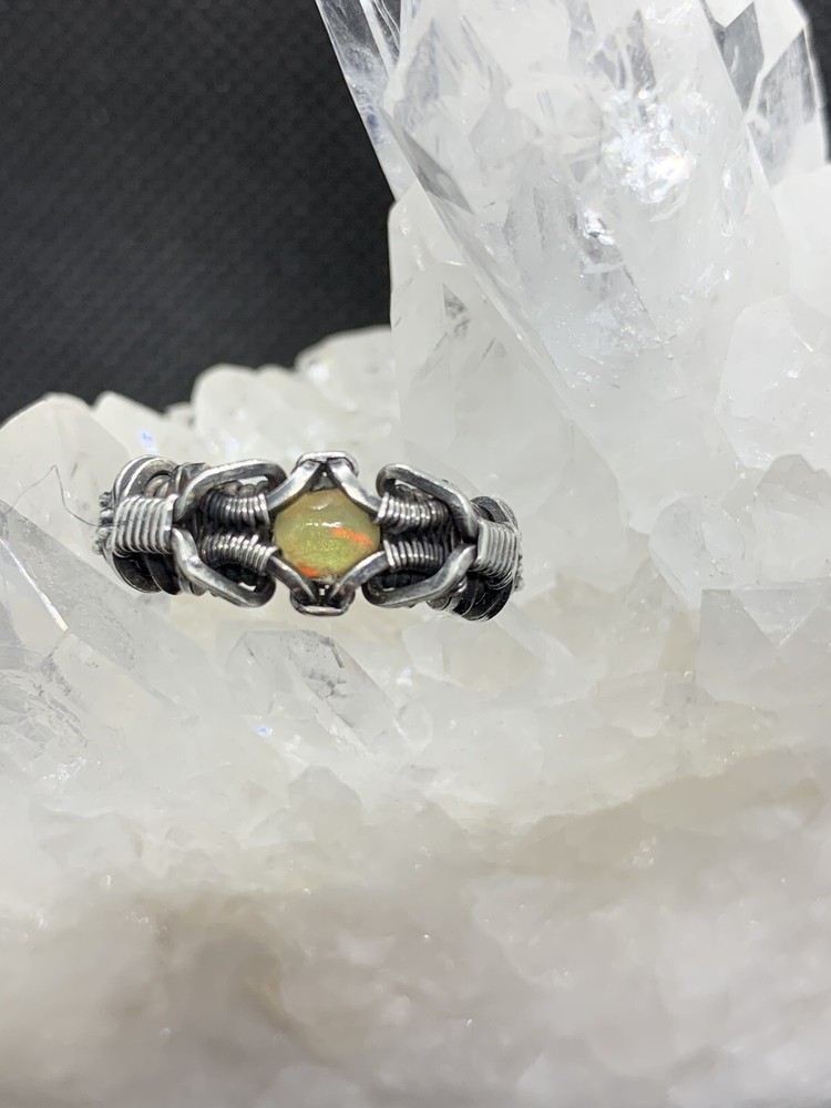 Fire Opal Ring Wire Wrapped Size 5.5