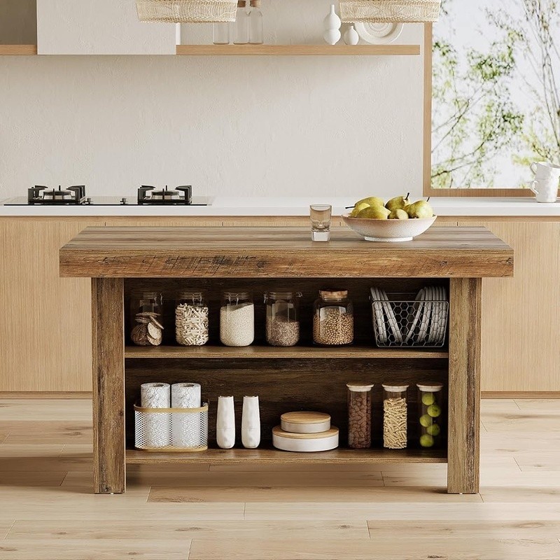 55 Inch Kitchen Island W/ Storage Spacious Worktop Multi Use Easy Assembly