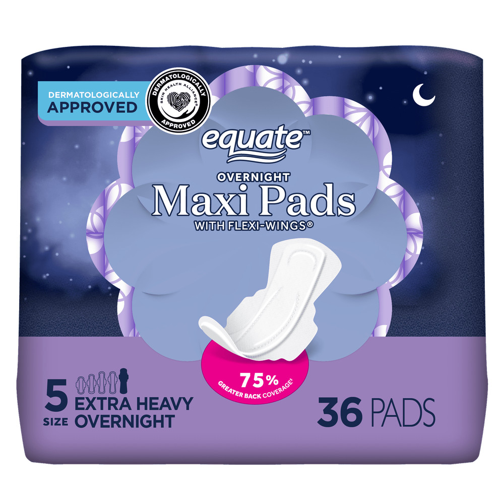 Overnight Maxi Pads with Wings, Size 5(36 Count)