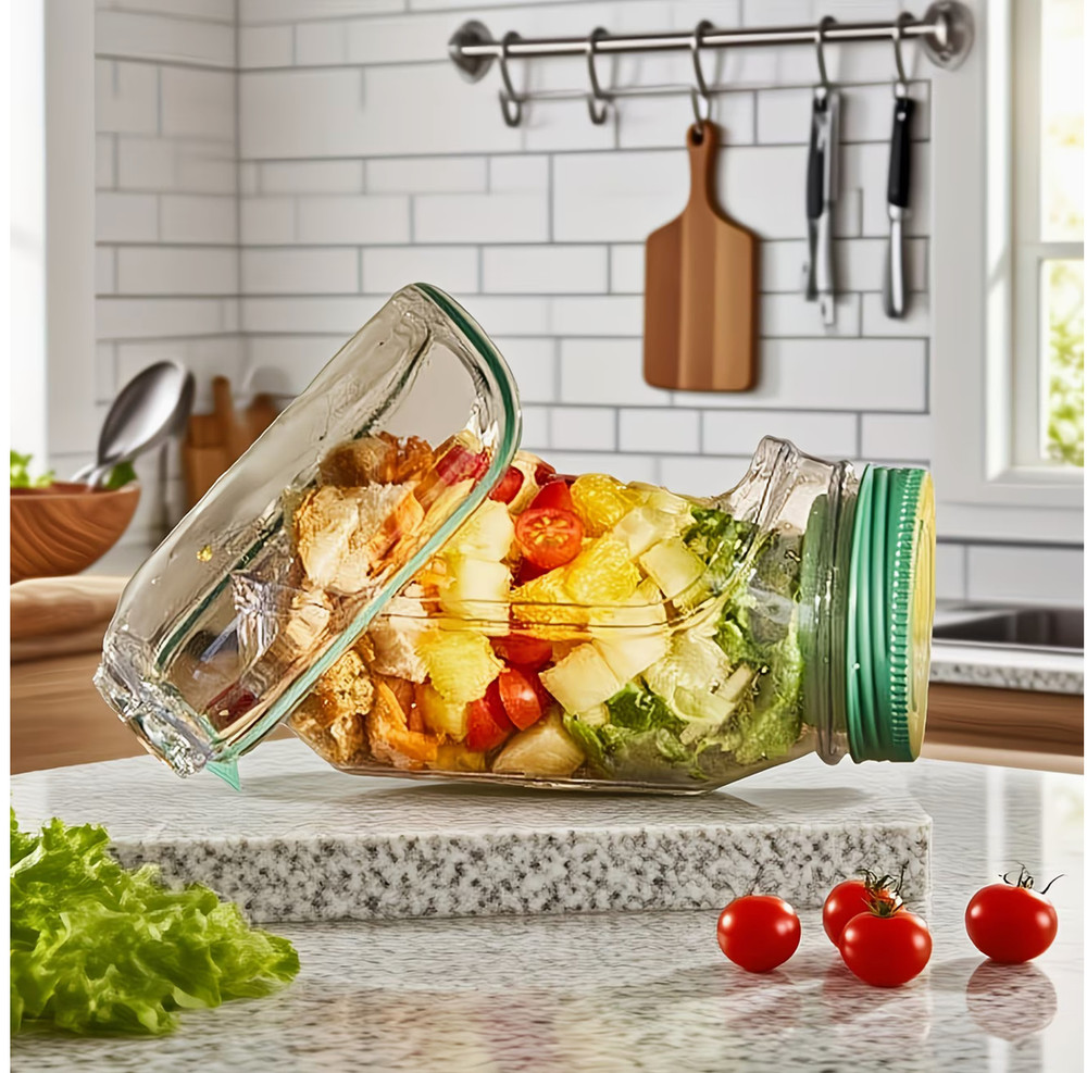 2 Pack Salad Jar Container Side Opening Leakproof Lunch Meal Prep Dressing Cup