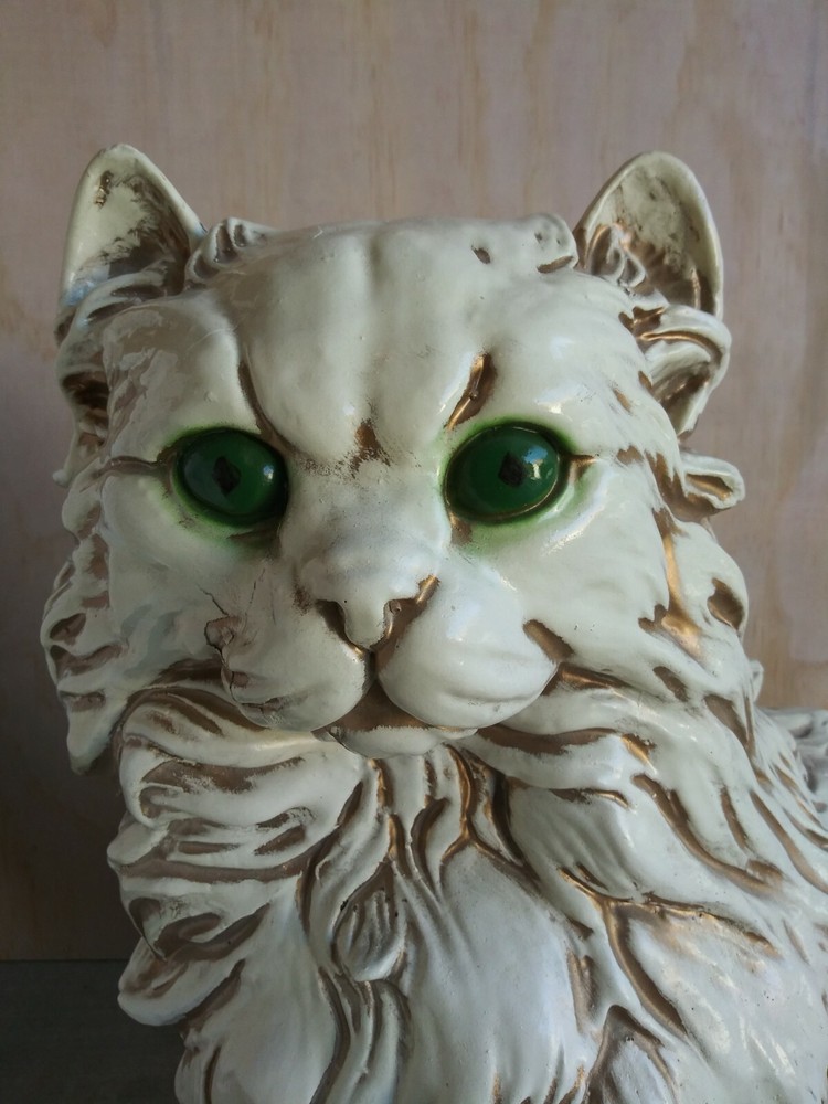WHITE FLUFFY CAT PERSIAN KITTY CAT CERAMIC LARGE