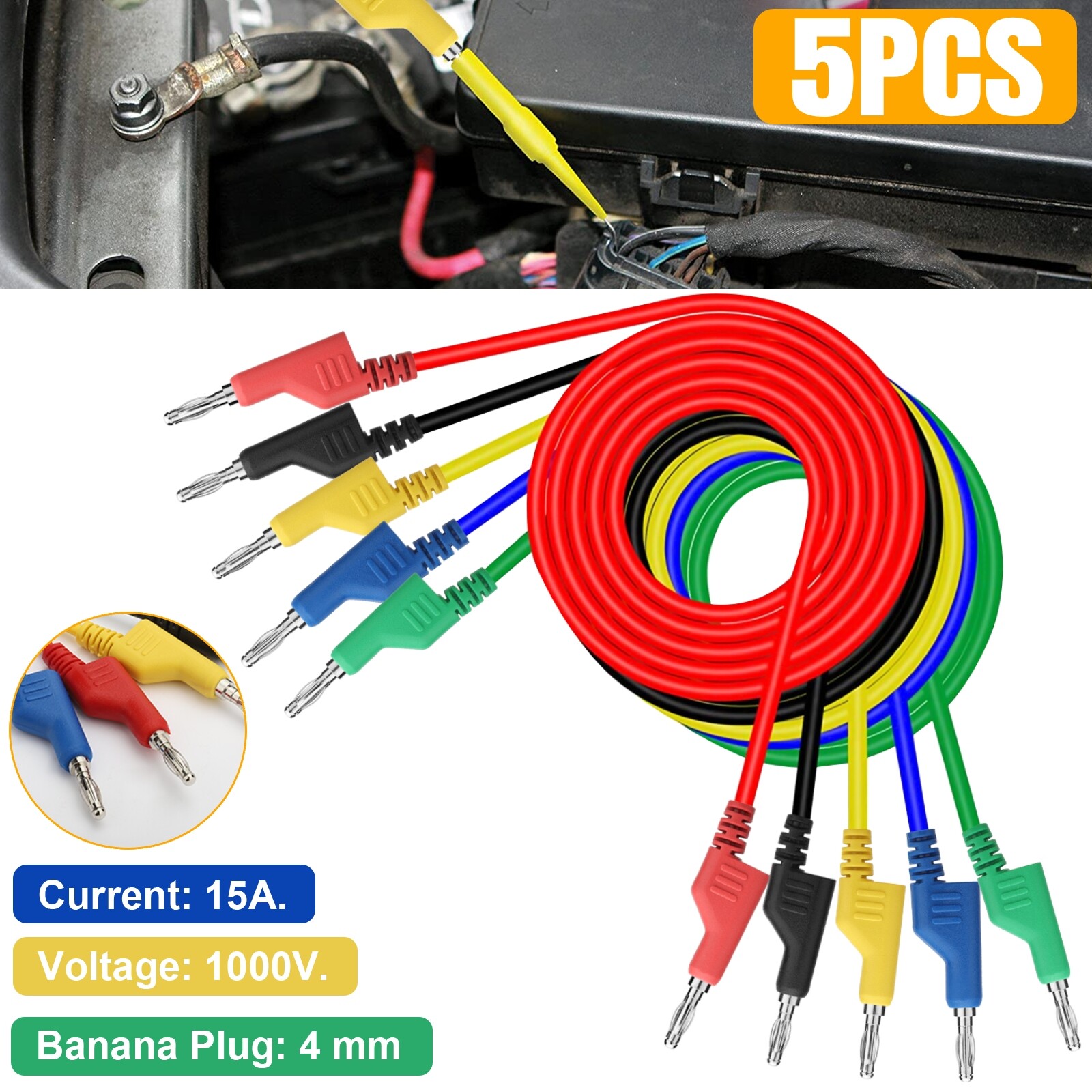 5Pcs Stackable Banana to Banana Plug Test Lead Soft Wire Cable for Multimeter