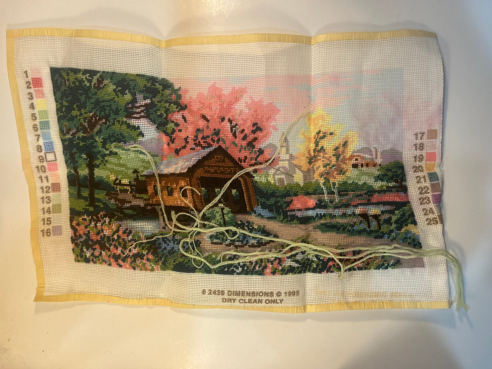 Dimensions Needlepoint Kit #2439 "Razzberry Creek" - Started