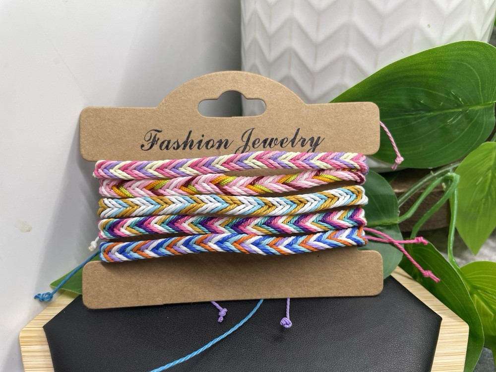 5 PC Braided Bracelet Stackable Adjustable Tie Free Ship B5225