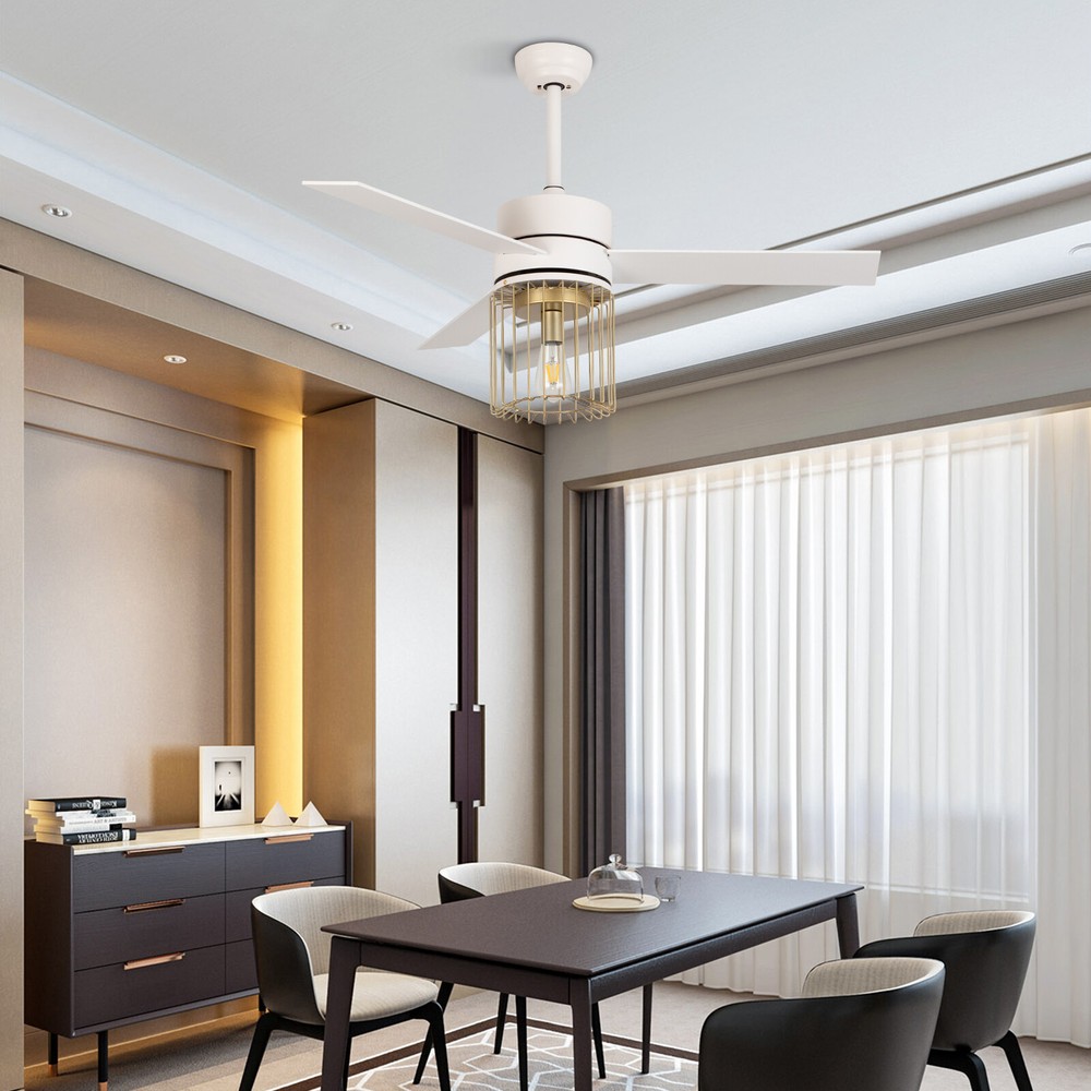 Modern 48 In. LED Indoor White Ceiling Fan with Light Kit and Remote Controller!