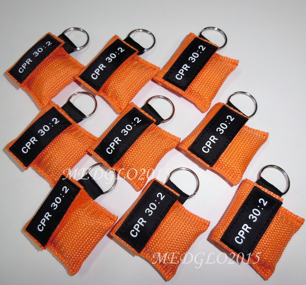 100pcs CPR Face Shield One Way Valve Keychain CPR Training tools 30:2 Orange