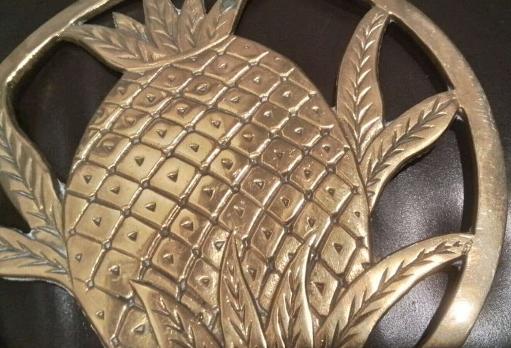 VINTAGE 7 3/4" Solid Brass Pineapple Design Footed Trivet Made In INDIA