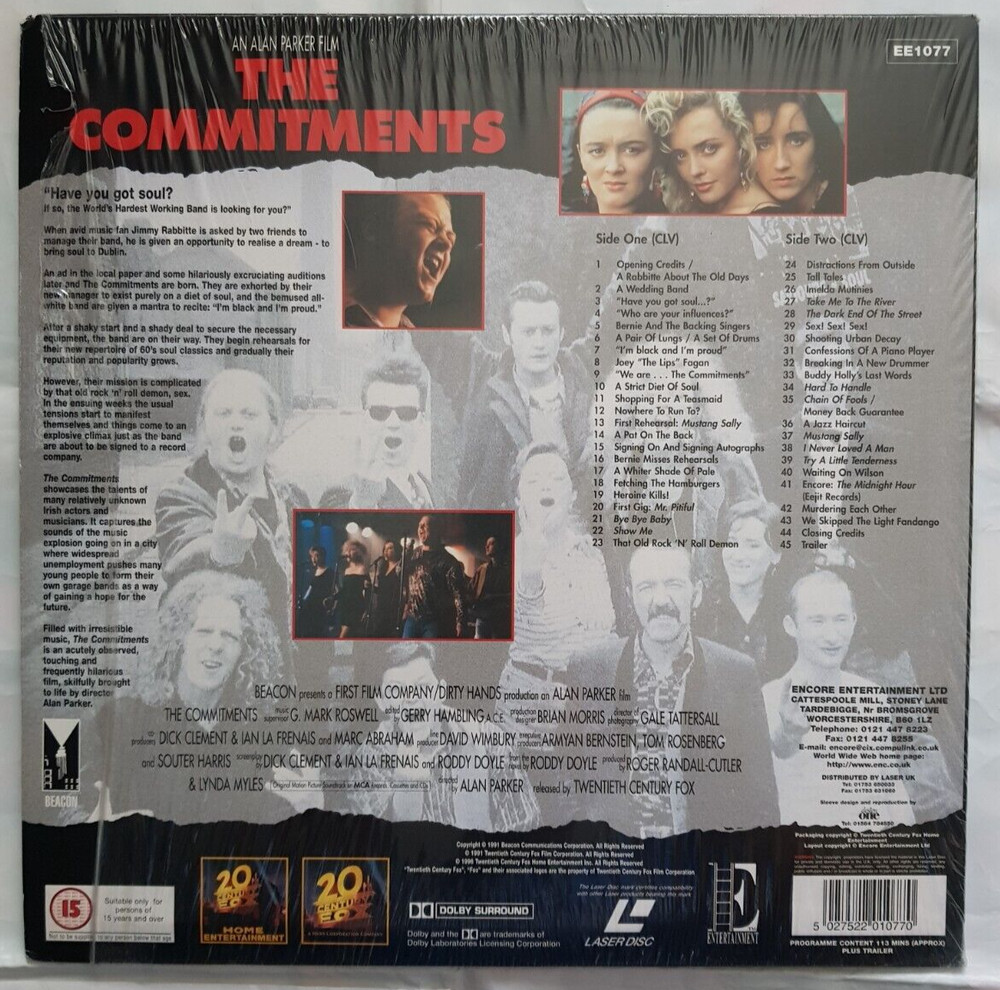The Commitments Laser Disc 20th Century Fox 1991 Collectable