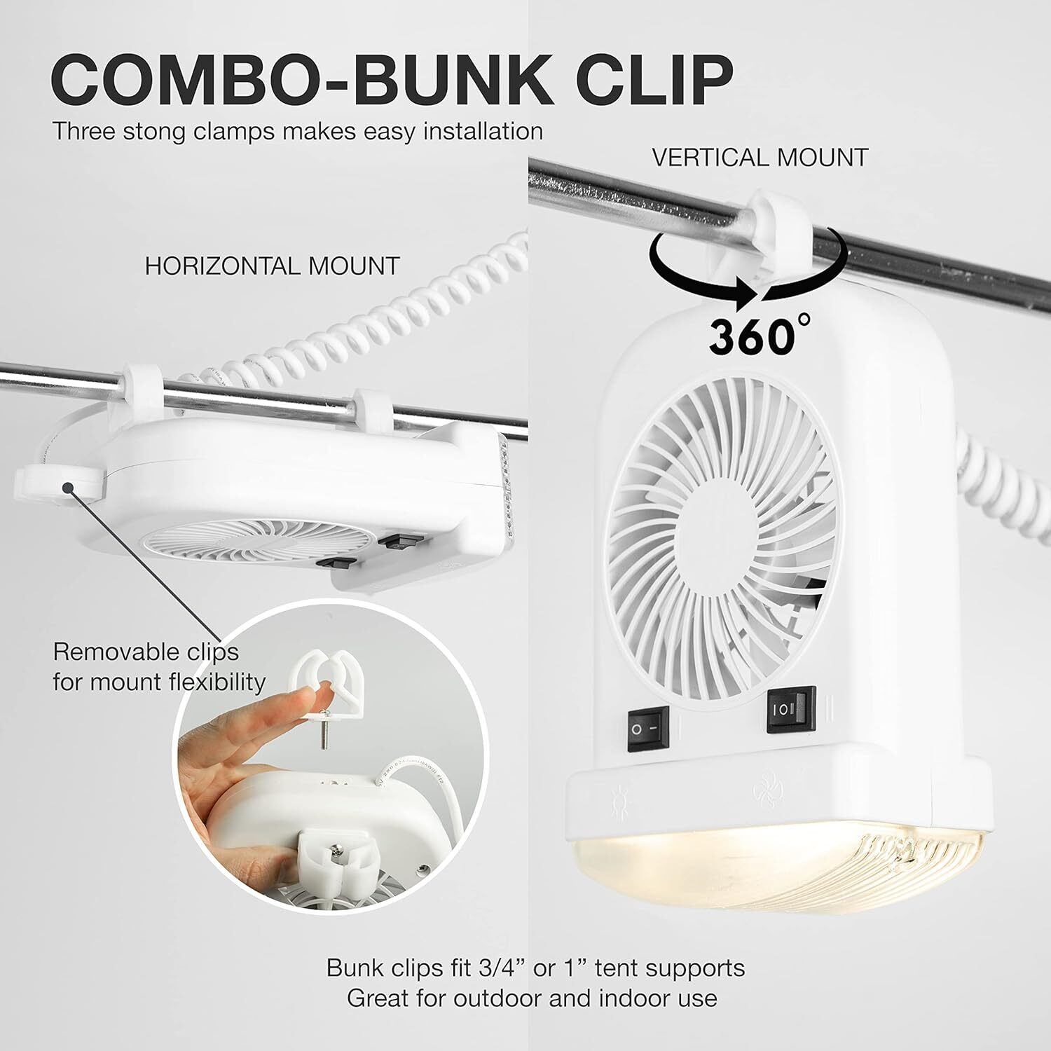 RV Portable 12V LED Cabin Light and 2-Speed Personal Fan Combo - Quiet Motor