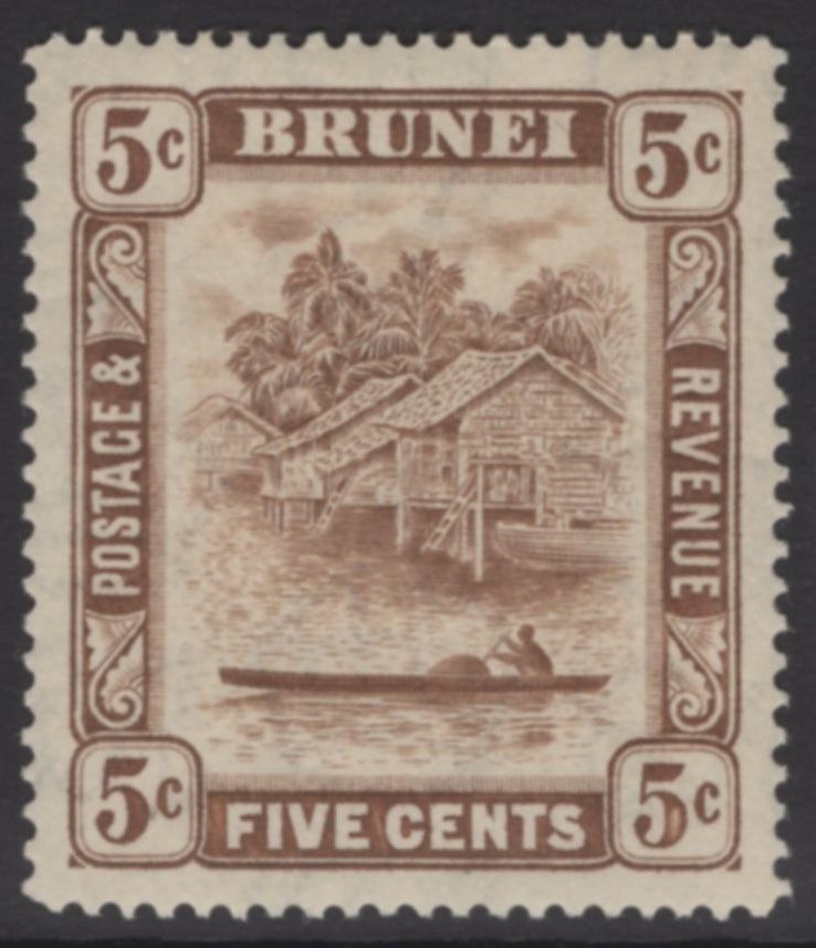 BRUNEI SG68 1933 5c CHOCLATE MTD MINT