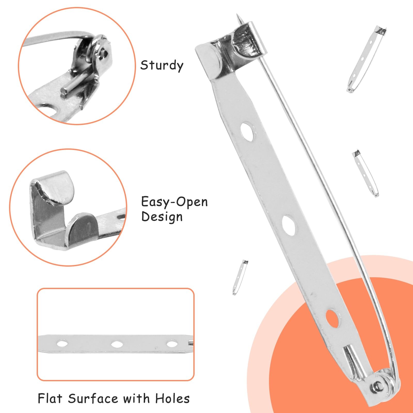 50Pcs Silver Bar Pins, Brooch Clasp Pin Backs Safety Clasp Brooch Pins for Cr...