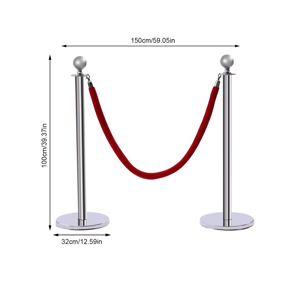 6 PCS Crowd Control Stanchion 4 Way Posts Set w/ Red Velvet Rope Queue Barrier
