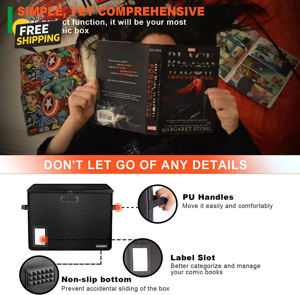 Comic Book Storage Box Fireproof & Water-Resistant Comic Bok Box with Lock Label