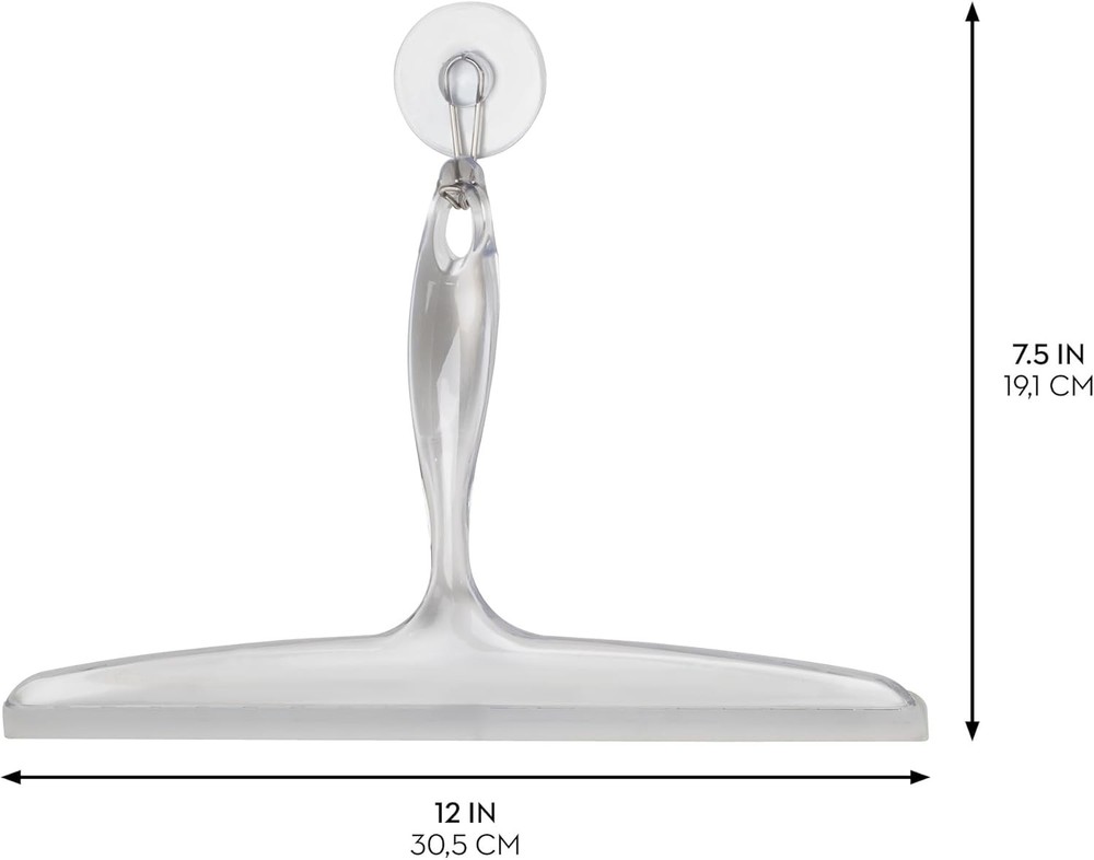 Plastic Bath Squeegee for Glass with Suction Hook Holder – 12", Clear