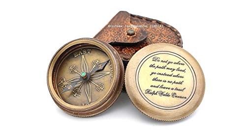 Solid Brass Compass with Leather Case – Engraved Quote “Do Not Go Where The