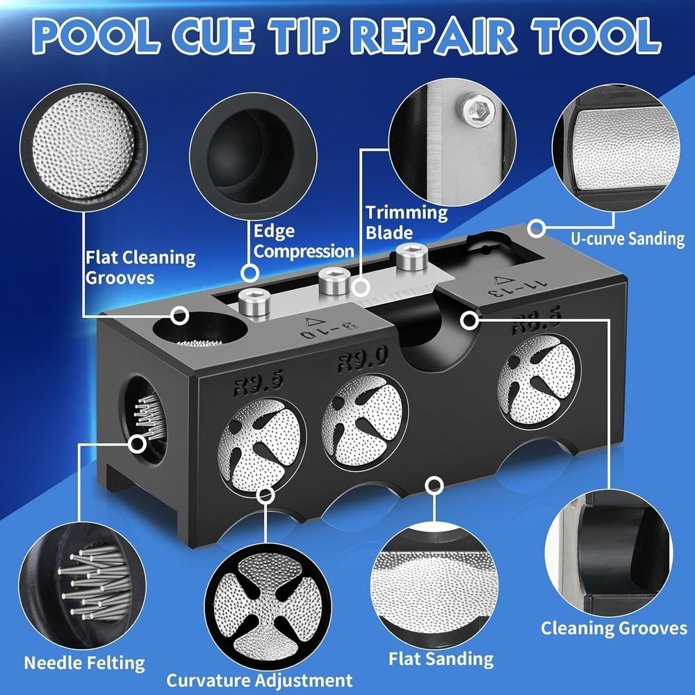 Billiards Pool Cue Tip Shaper, Pool Cue Tips Replacement Kit, Pool Cue Shaper