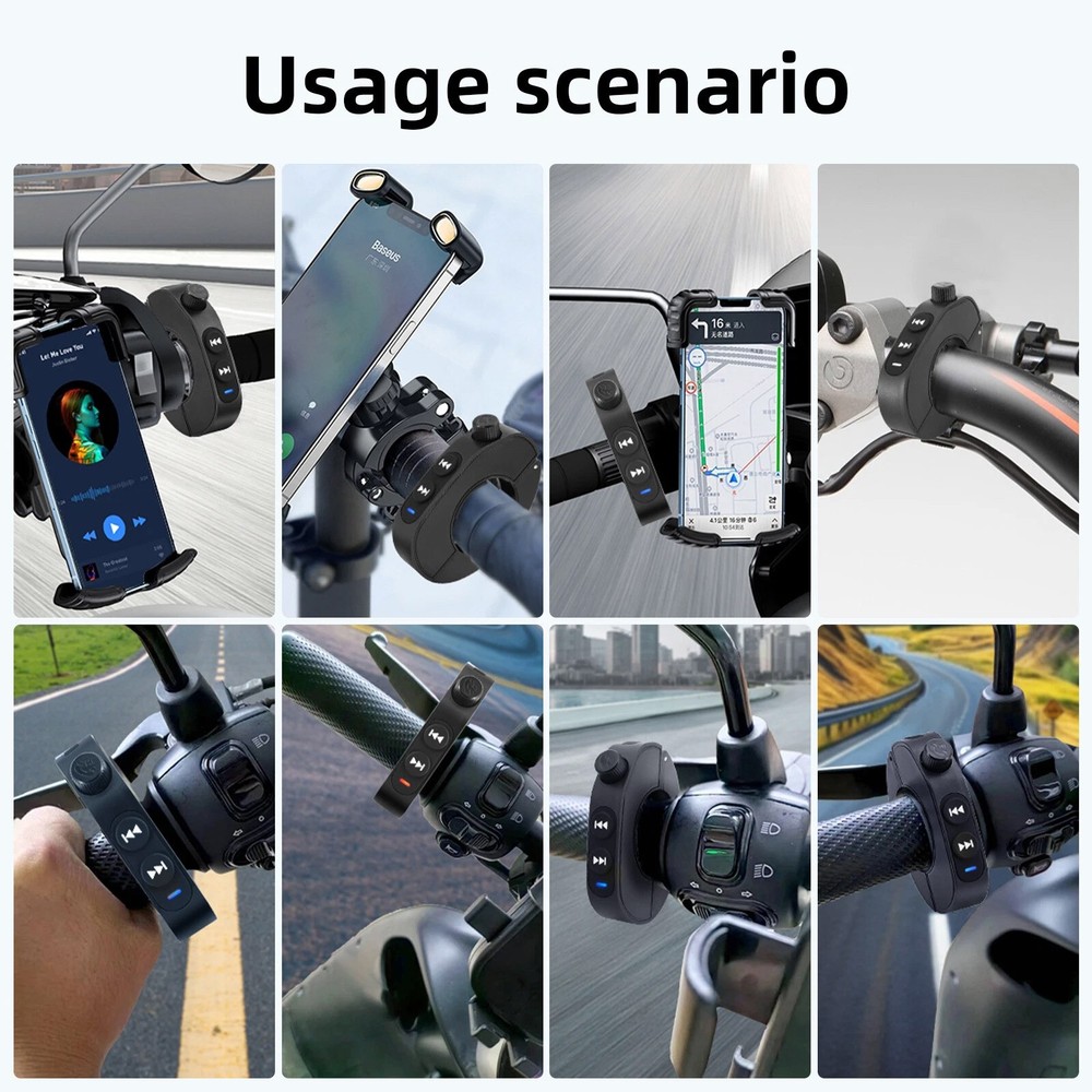 Black Wireless Bluetooth Media Button Remote Controller For Motorcycle Handleb5w