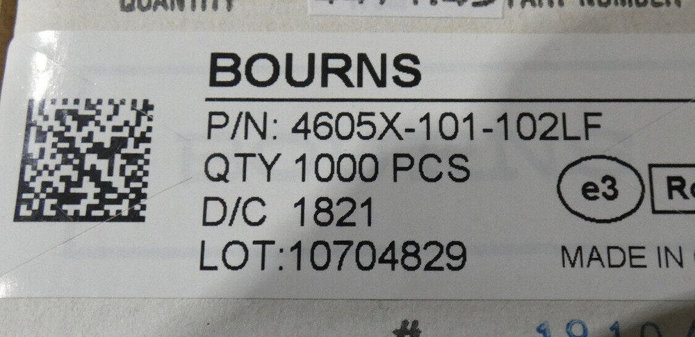 1000 Pack | BOURNS | 4605X-101-102LF | Resistor Array | 1kΩ / ±2%