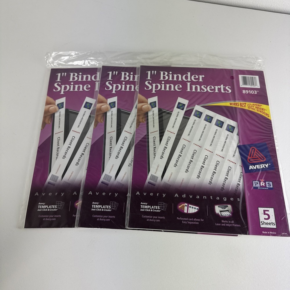 3-pack Binder Spine Inserts Reference Avery 89103 40each Pack 120 Total Inserts