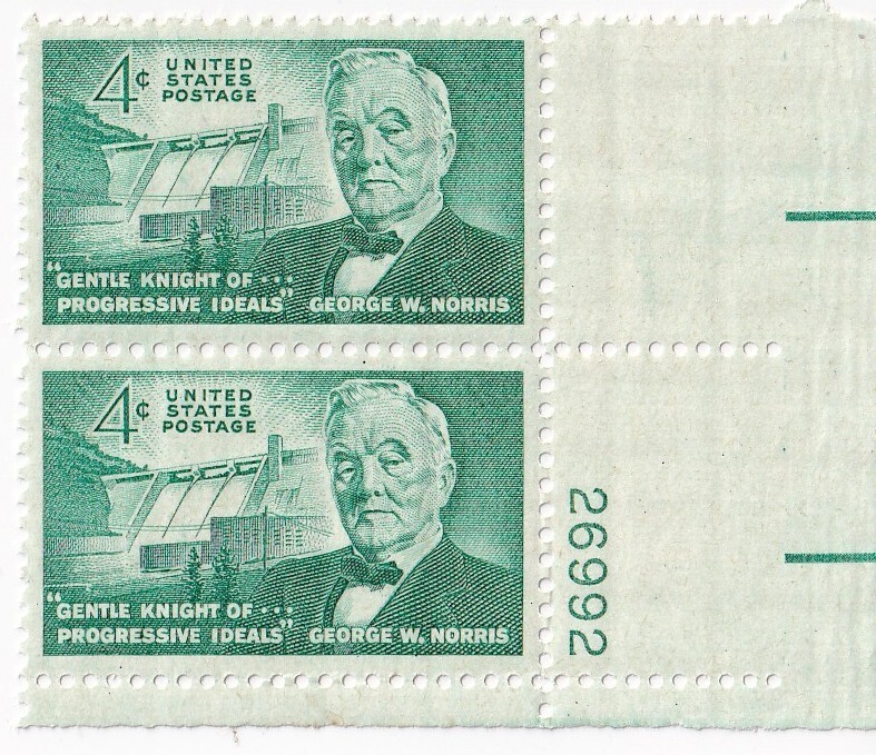 STAMP US SCOTT 1184 "George W. Norris-Norris Dam" 4 CENT 1961 MNH VERT PAIR PB#