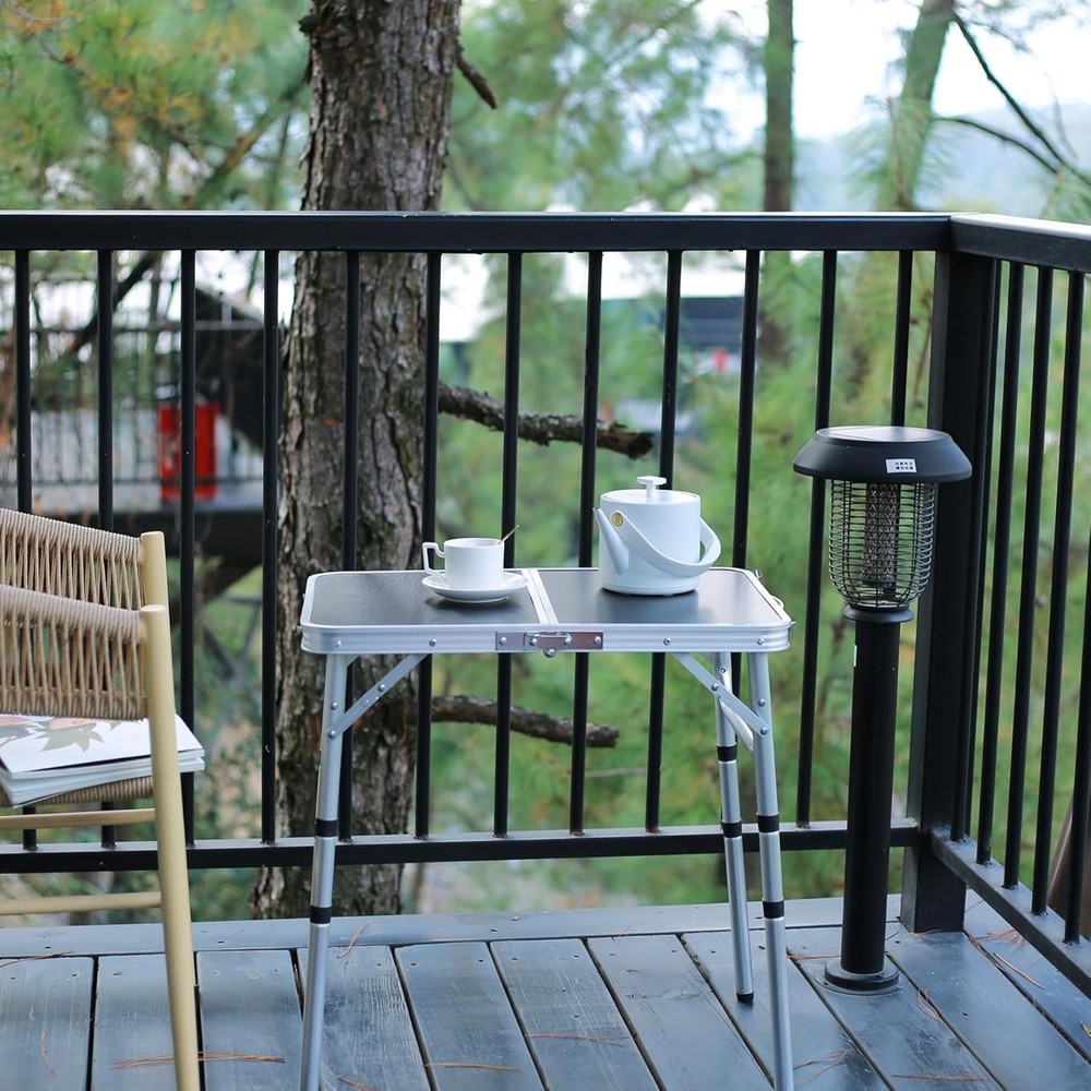 Lightweight Aluminum Folding Camping Table with Adjustable Height White 24"