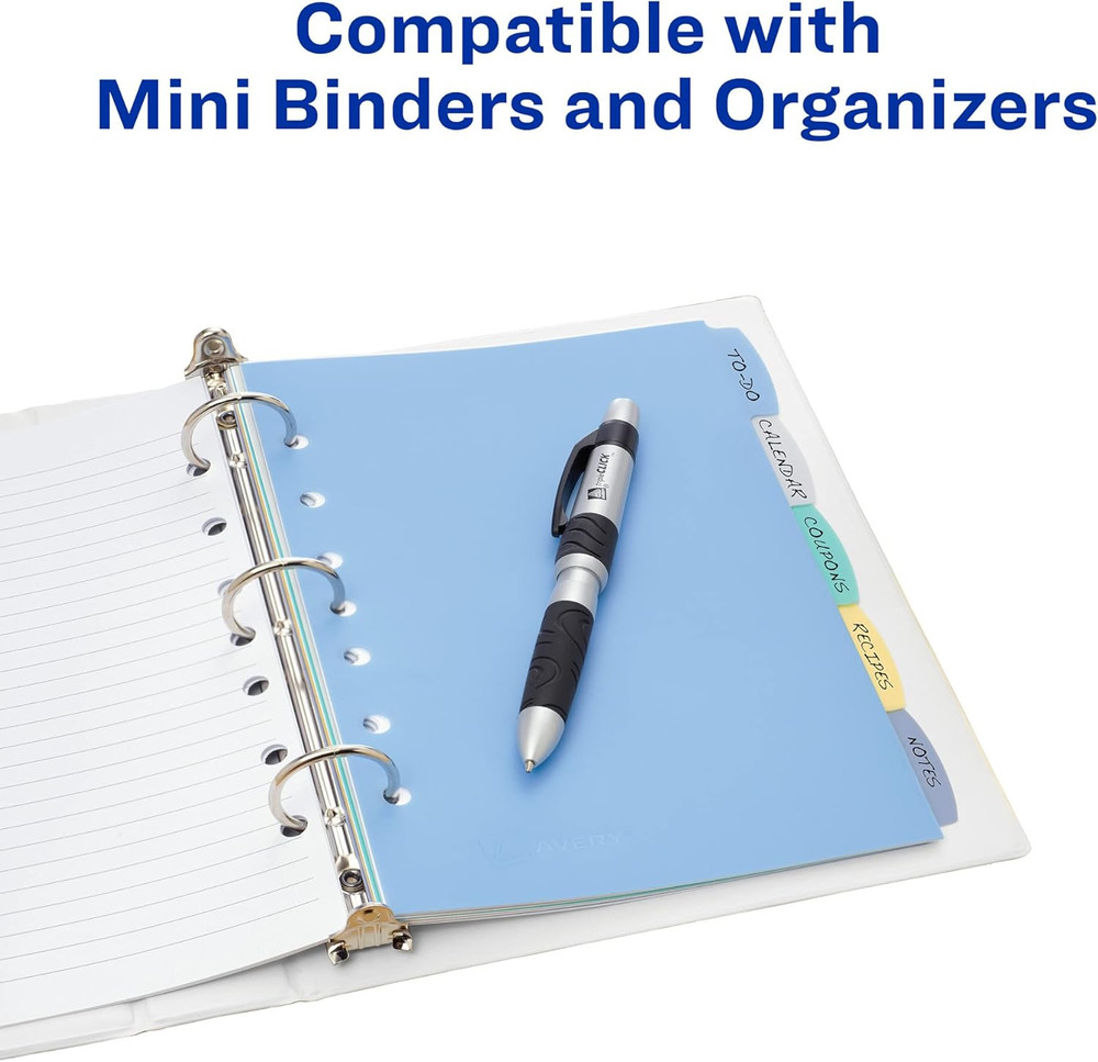 Write & Erase Durable Plastic Mini Dividers for 3 Ring Binders and 7-Ring Binder