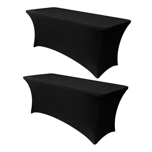 6ft Stretch Spandex Table Cloth for Standard Folding 6 Ft | 2 Pack Black