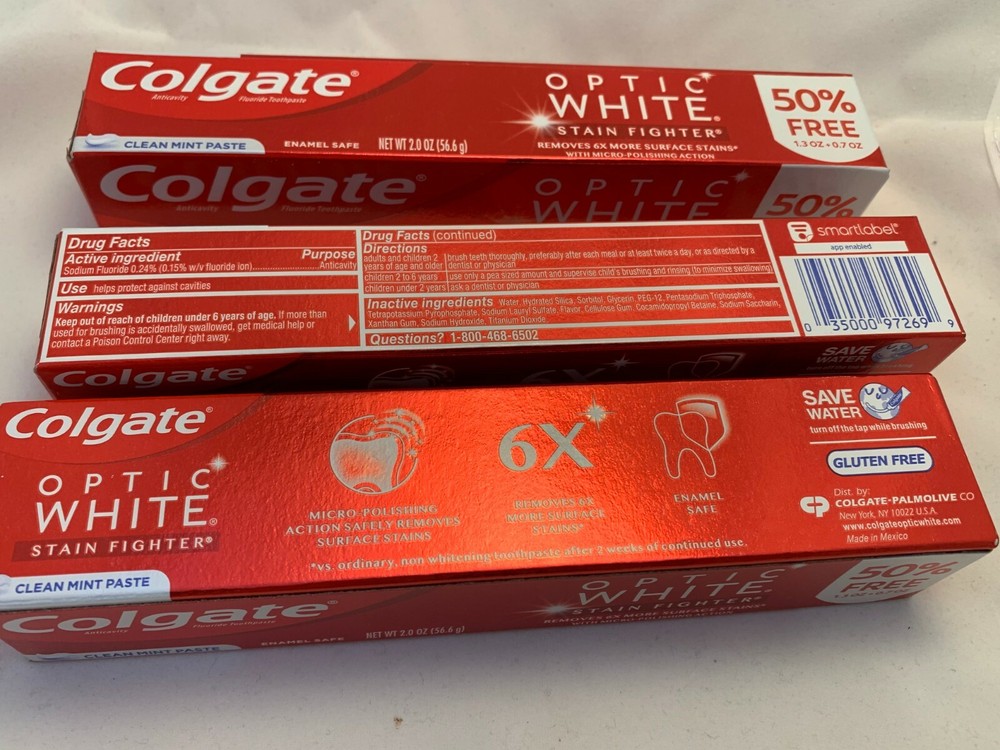 3 Colgate Optic White Stain Fighter Clean Mint Toothpaste, 2.0oz