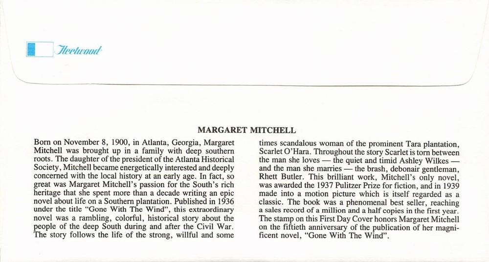 US 2168 FDC Margaret Mitchell Fleetwood