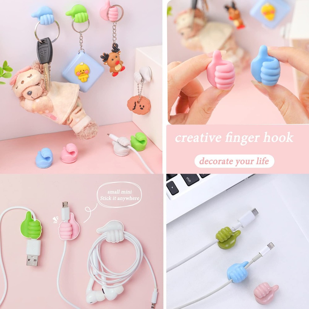 16Pcs Creative Silicone Thumb Wall Hook - Multifunction Adhesive Cable Clip ，...