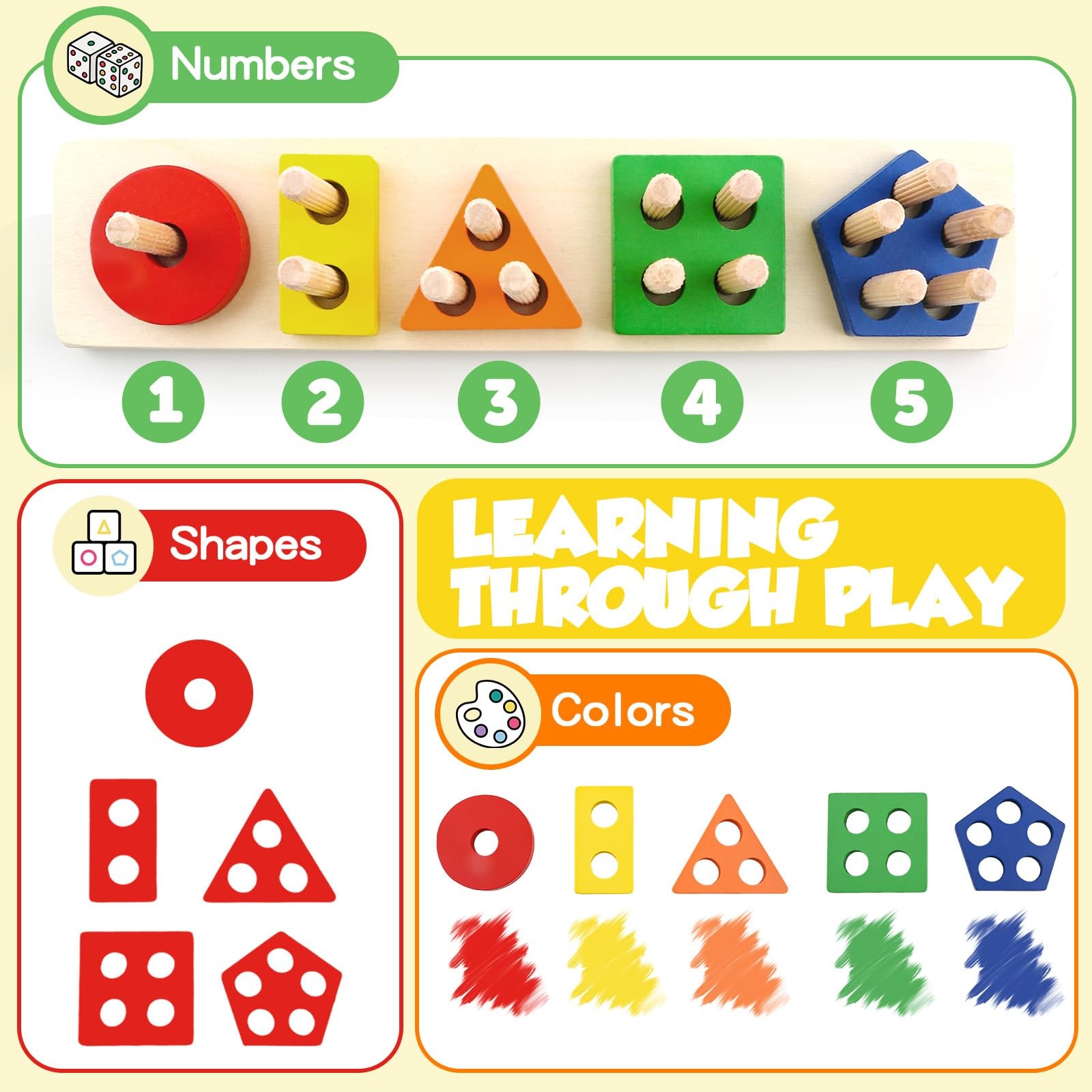 Montessori Toys for 1 2 3 Year Old Girls Boys, Wooden Sensory Toys for 1-3 Ye...