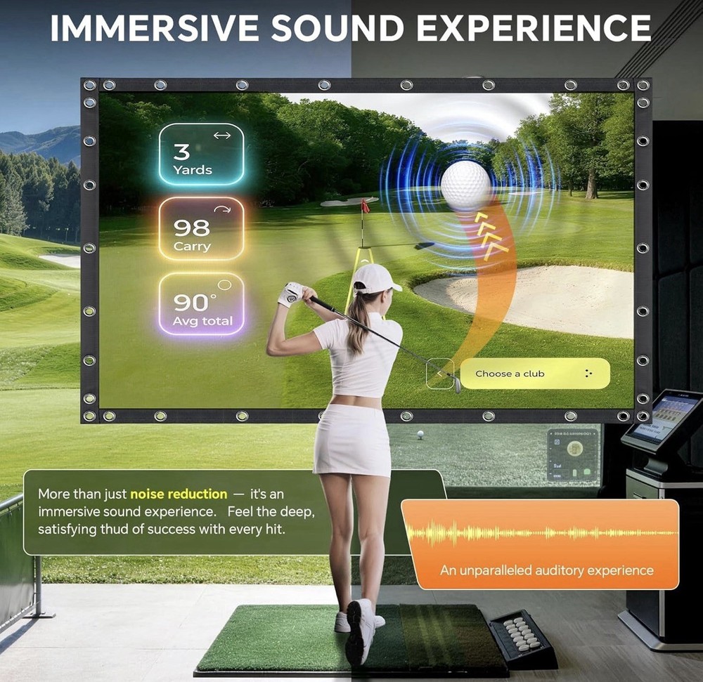 Golf Simulator Impact Screen 14x9 Ft Triple Layer Projection Screen Indoor