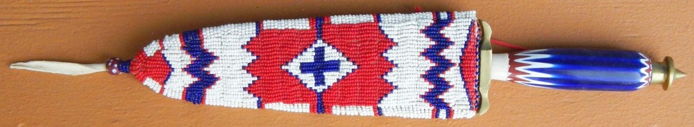 Knife With Chevron Handle and Beaded Sheath