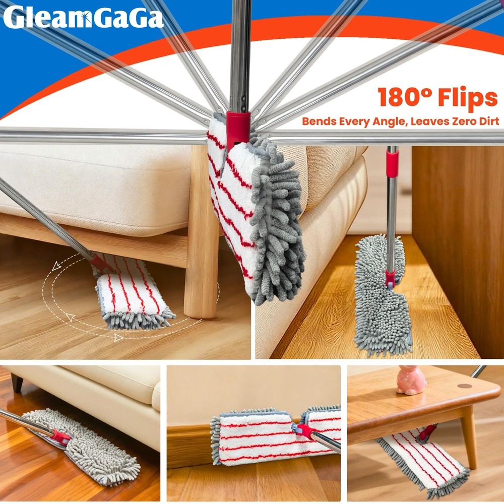 Microfiber Mops for Floor Cleaning, Flat Dust Mop with 4 Washable Pads, Dual-...