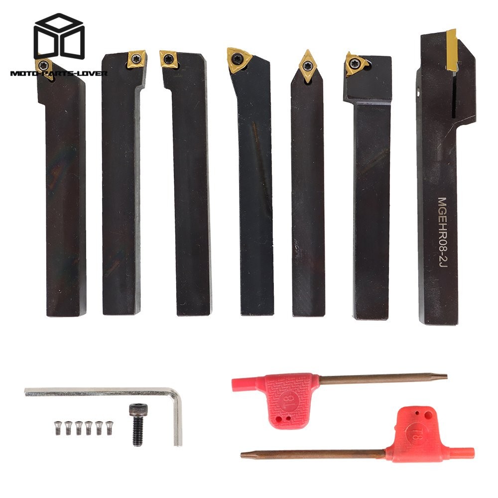 7Pcs Carbide Indexable Turning Tool 1/2" Lathe Tool Bit Thread Insert+Holder Kit