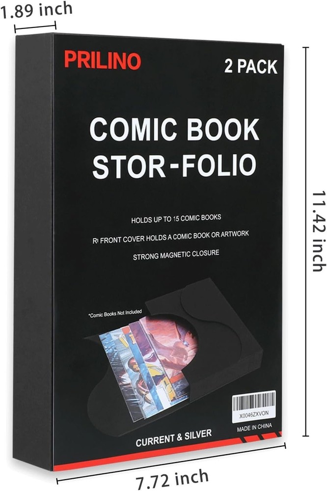 2 Pack Comic Book Storage Boxes Black Portable Durable with Magnetic Closure